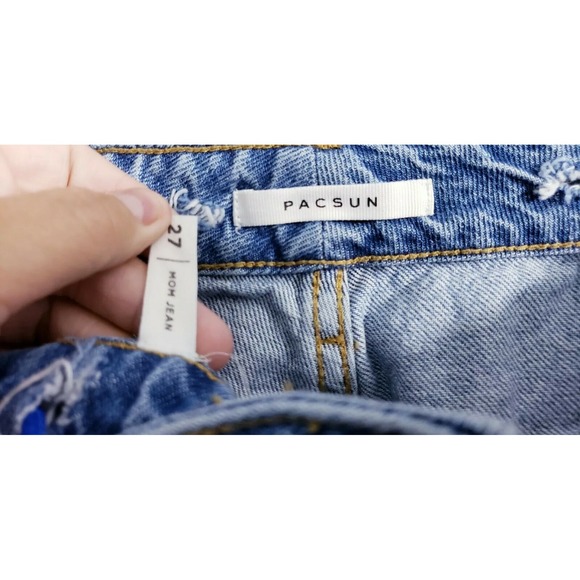 Pacsun Mom Jean Distressed Light Wash Custom Drawstring Jeans Women's size 27 - Picture 11 of 14